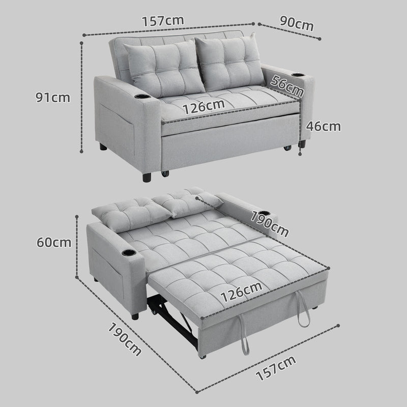 Light Grey Two Seater Pull Out Sofa Bed Compact and Stylish by HOMCOM