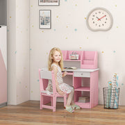 Kids Desk and Chair Set with Storage for Homework and Art Ages 5 to 8, Pink