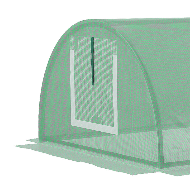 Portable Mini Greenhouse Tunnel with Steel Frame and 5 Mesh Windows for Garden Use Green