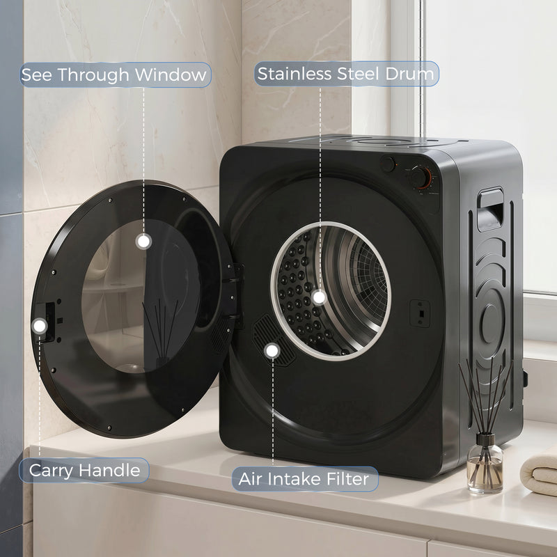 Compact Stackable Tumble Dryer for Small Homes with 5kg Drum and Quiet Operation Black
