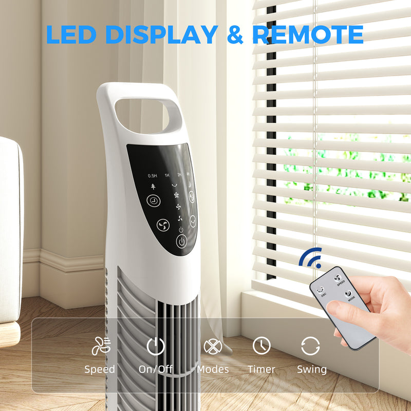 Tower Fan for Small Rooms with Quiet Oscillation and Timer White AOSOM