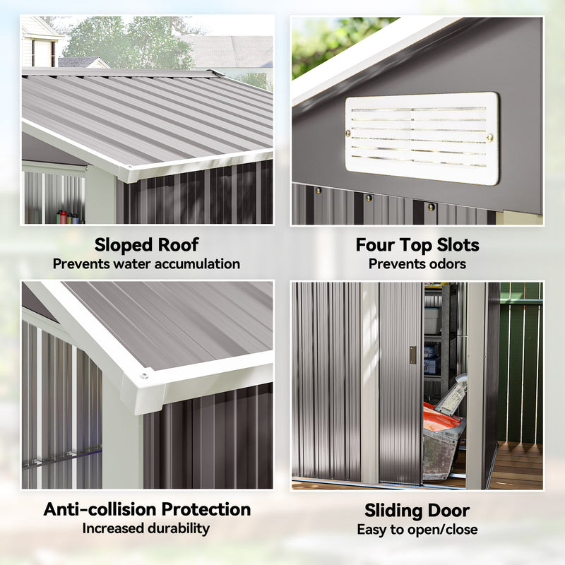 Metal Garden Storage Shed With Sliding Door And Sloped Roof For Tools Organisation Grey Outsunny