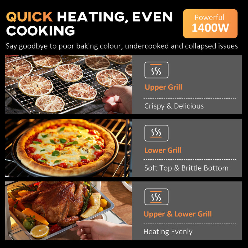 30L Mini Electric Oven with Adjustable Temperature and Accessories for Small Kitchens Silver