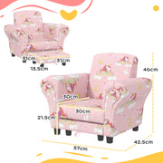2 Piece Kids Sofa Set with Unicorn Design and Wooden Frame for Toddlers Aged 1 to 3, Pink