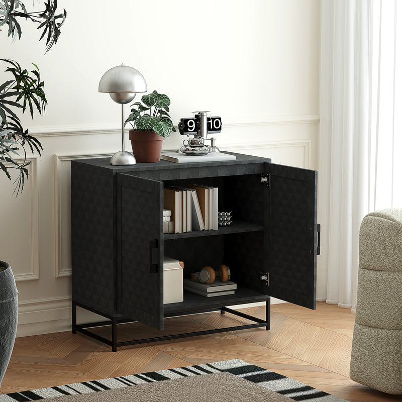 Black Modern Sideboard with Adjustable Shelf and 2 Doors for Living Room Storage by Homcom