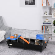 2 Tier Steel Guinea Pig Hutch With Run And Accessories Ideal For Outdoor Use Blue Orange AOSOM