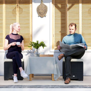 Set of 2 Rattan Storage Ottomans with Cushions for Garden Balcony and Poolside in Cream by Outsunny