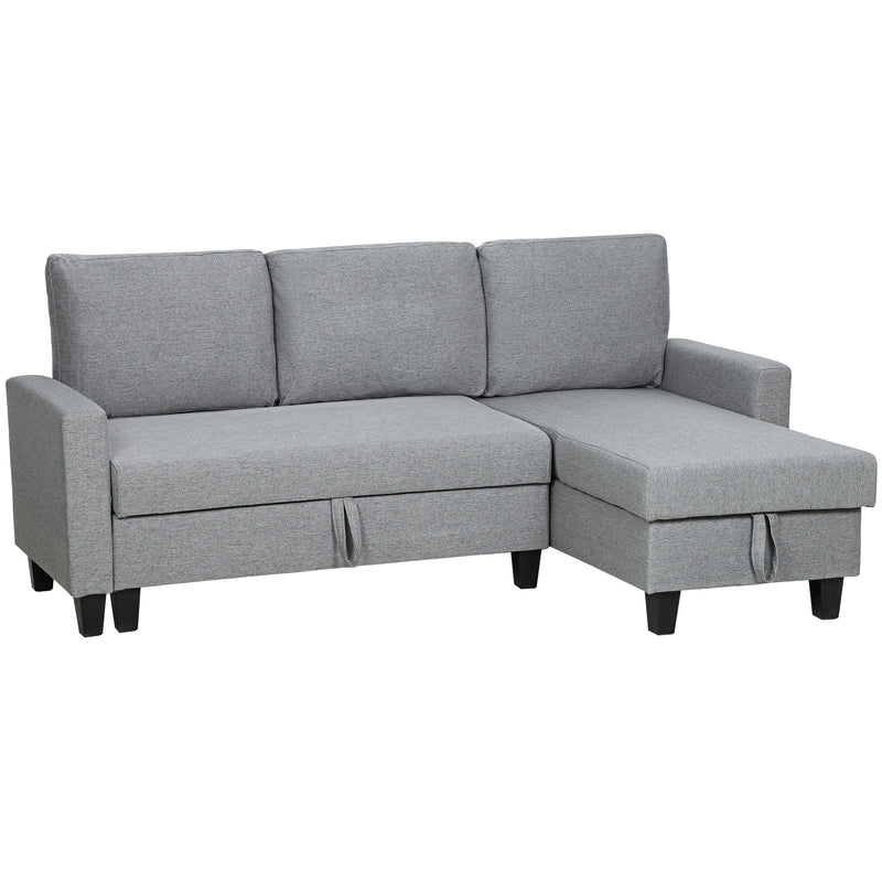 Grey 3 Seater Sofa Bed With Chaise Hidden Storage Space Ideal For Guest Rooms