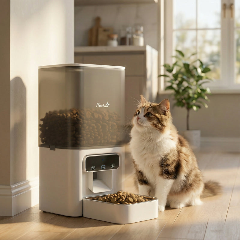 Automatic Cat Feeder with Timed Meals and Portion Control for Cats White Grey AOSOM