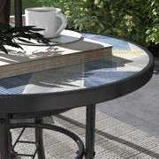 Round 60cm Garden Table with Printed Glass Top Ideal for Outdoor Dining Multicolour