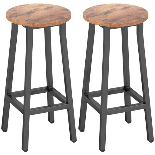Set of 2 Industrial Bar Stools with Footrest Ideal for Breakfast Bar Seating Rustic Brown