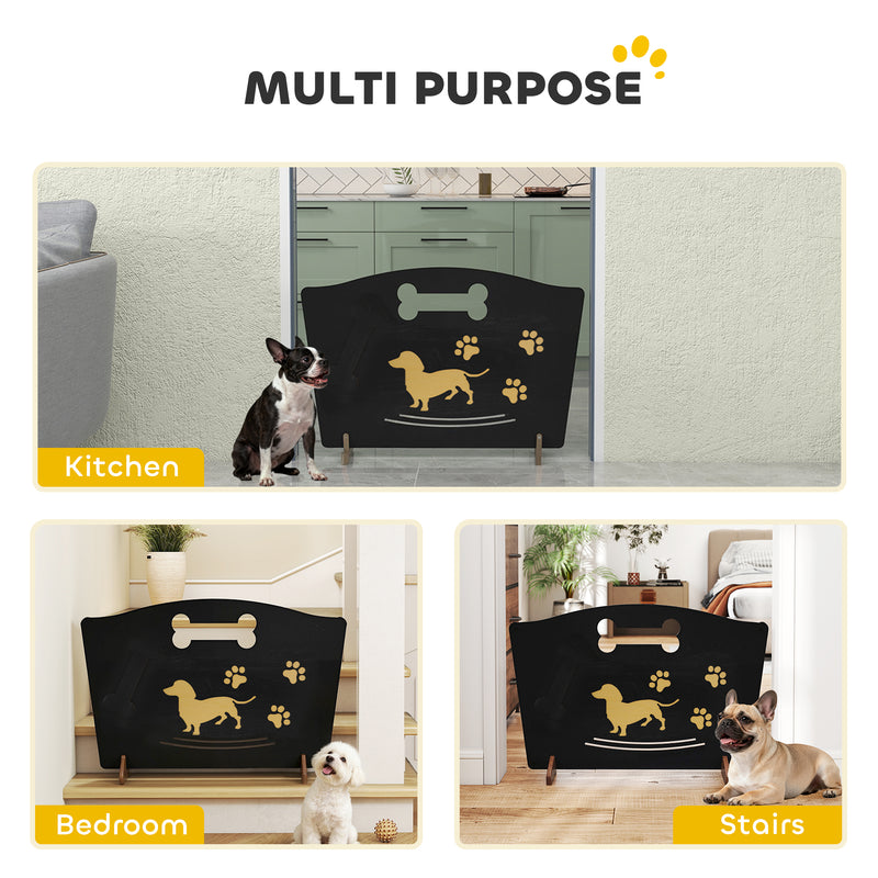 Wooden Dog Gate with Support Feet Easy Setup Pet Barrier for Stairs or Patio Black AOSOM