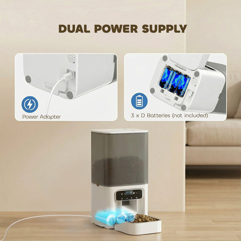 Automatic Cat Feeder with Timer Voice Recorder and Portion Control for 6 Meals Daily White