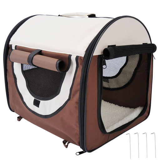 Folding Fabric Pet Travel Crate with Mesh Windows and Carry Handle for Small Dogs, Brown