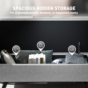 Dark Grey Upholstered Storage Ottoman Bench with Armrests and Rubberwood Legs by HOMCOM