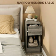 Bedside Tables Set of 2 Slim Storage Drawers for Small Bedrooms or Living Rooms Grey AOSOM