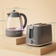 Kettle and Toaster Set 17L Fast Boil Kettle and 2 Slice Toaster with Browning Control Grey AOSOM