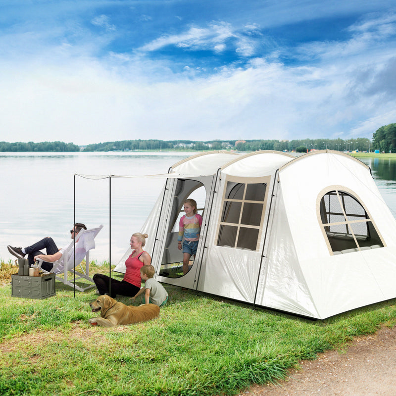Family Waterproof Camping Tent with Separate Bedroom and Spacious Living Area Khaki