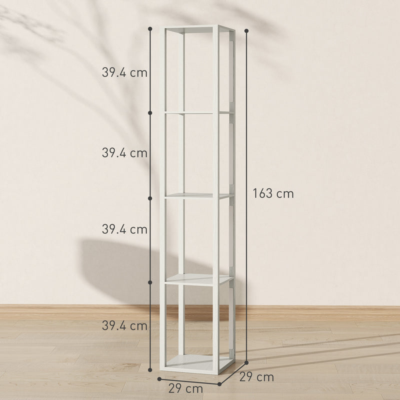 Tall Floor Lamp With Storage Shelves And Adjustable Brightness For Living Room, Oak