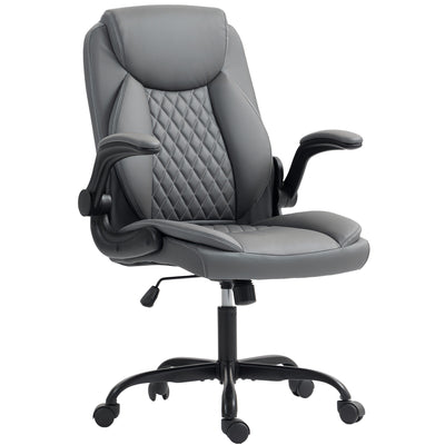 Ergonomic Faux Leather Office Chair With Flip Up Armrests For Home Or Office, Charcoal Grey