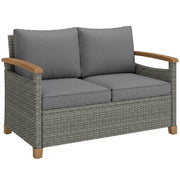 2 Seater Garden Rattan Sofa with Thick Cushions and Supportive Armrests for Outdoor Relaxing Dark Grey Outsunny