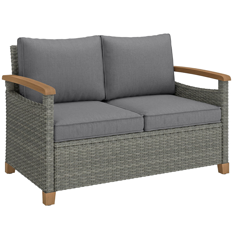 2 Seater Garden Rattan Sofa with Thick Cushions and Supportive Armrests for Outdoor Relaxing Dark Grey Outsunny