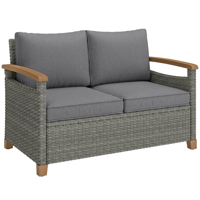 2 Seater Garden Rattan Sofa with Thick Cushions and Supportive Armrests for Outdoor Relaxing Dark Grey Outsunny