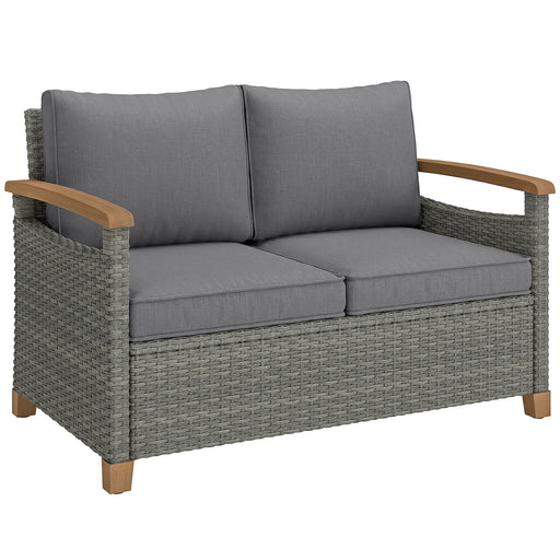 2 Seater Garden Rattan Sofa with Thick Cushions and Supportive Armrests for Outdoor Relaxing Dark Grey Outsunny