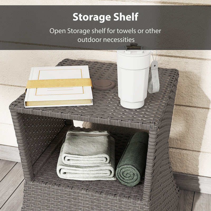 Rattan Garden Table with Parasol Hole and Storage Shelf for Outdoor Use Dark Grey Outsunny
