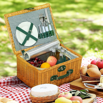 Outsunny Two-Person Picnic Set, with Wicker Basket AOSOM