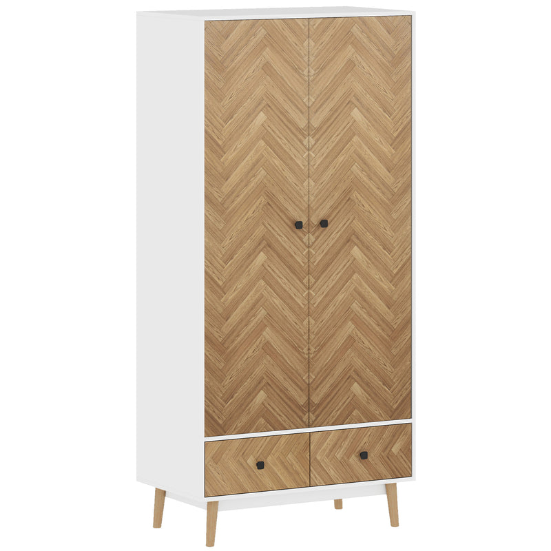 Wardrobe with Hanging Rail and Drawers for Organised Bedroom Storage White and Natural Wood
