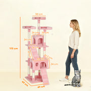 Pink Tall Cat Tree Tower With Scratching Posts And Hideaway For Indoor Cats
