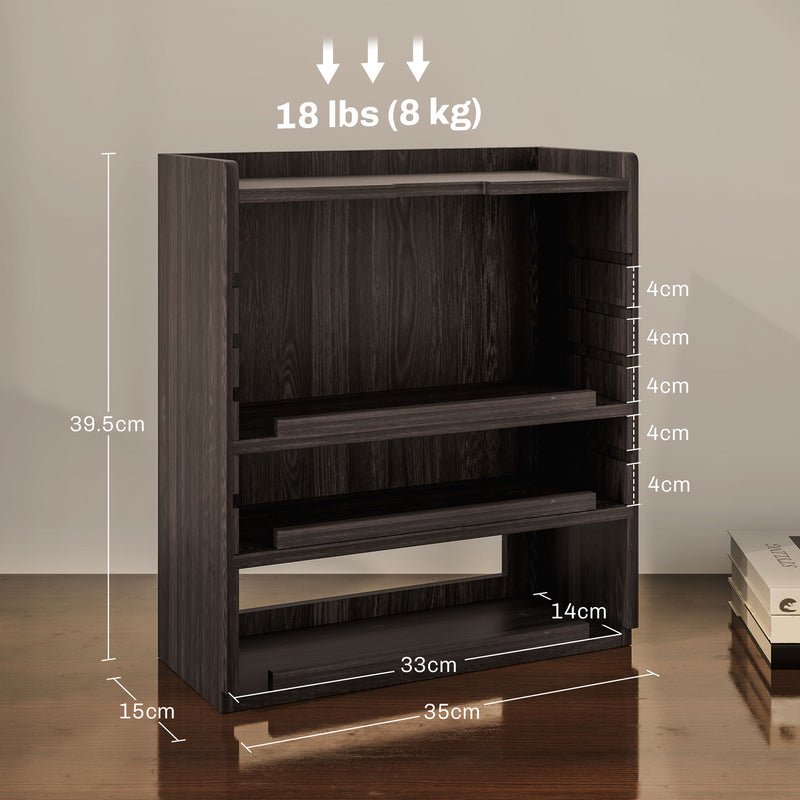 Four Tier Wooden Desktop Organiser With Storage Shelves For Home Office, Dark Brown
