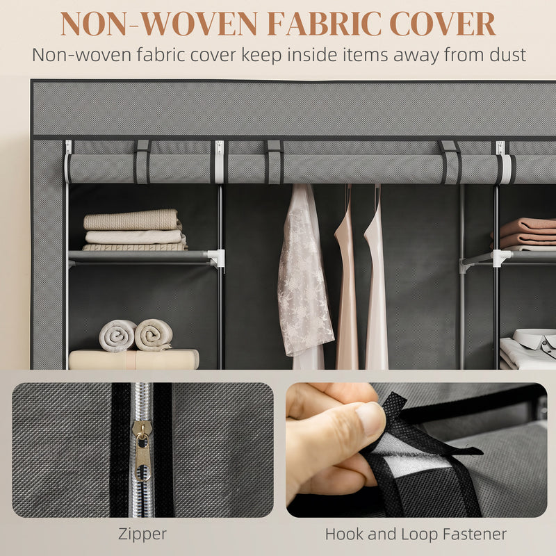 Fabric Wardrobe with Hanging Rail and 10 Shelves for Easy Bedroom Storage