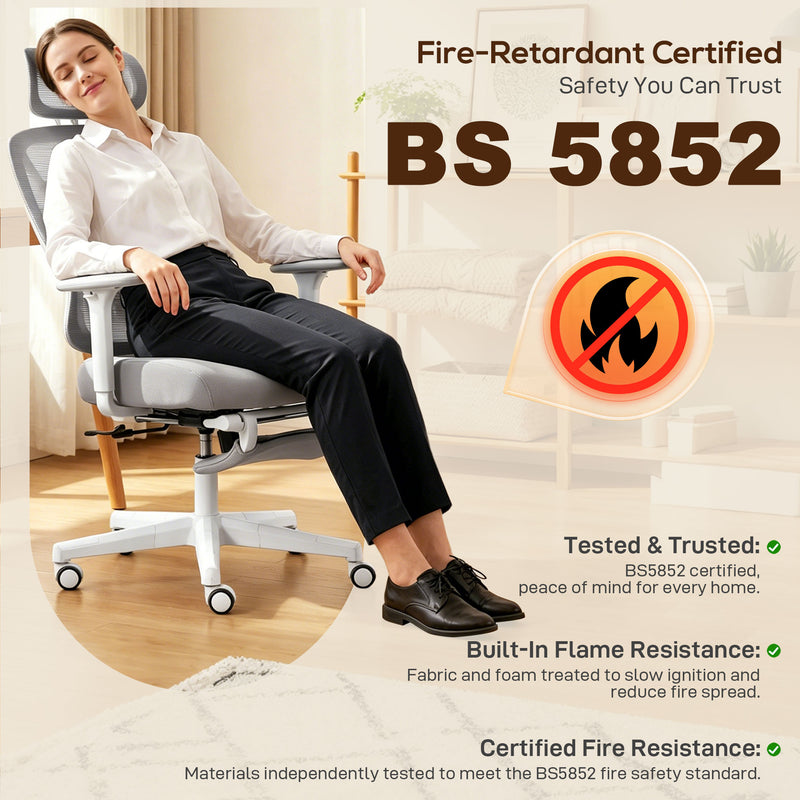 Ergonomic Office Chair with Adjustable Support and Mesh Back for Home Working Grey Homcom