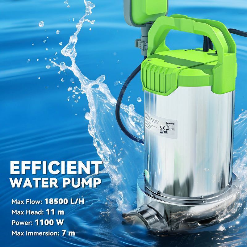 1100W Electric Submersible Water Pump with Float Switch for Ponds and Drainage Green AOSOM