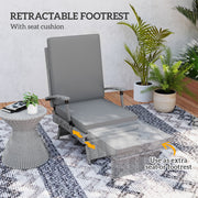 Grey Wicker Reclining Sun Lounger With Cushion for Garden, Pool, and Patio by Outsunny