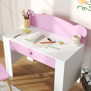 Kids Desk and Chair Set with Storage Drawer for Study and Play Pink White AOSOM