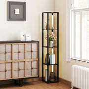 Black Floor Lamp with Shelves 4 Tier Dimmable Stand Light with Foot Switch for Living Room