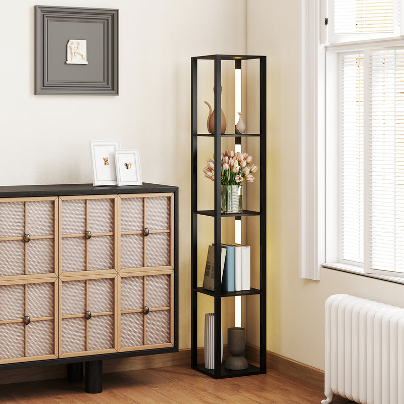 Black Floor Lamp with Shelves 4 Tier Dimmable Stand Light with Foot Switch for Living Room