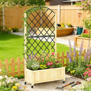 Wooden Raised Garden Planter with Trellis and Wheels for Privacy and Climbing Plants Natural Outsunny