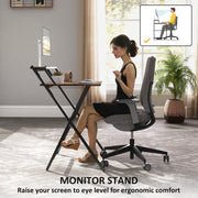 Rustic Brown Folding Computer Desk with Monitor Shelf 70 cm Space Saving Design by HOMCOM