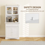 White 4 Door Freestanding Kitchen Cabinet with Drawer Glass Doors and Shelves
