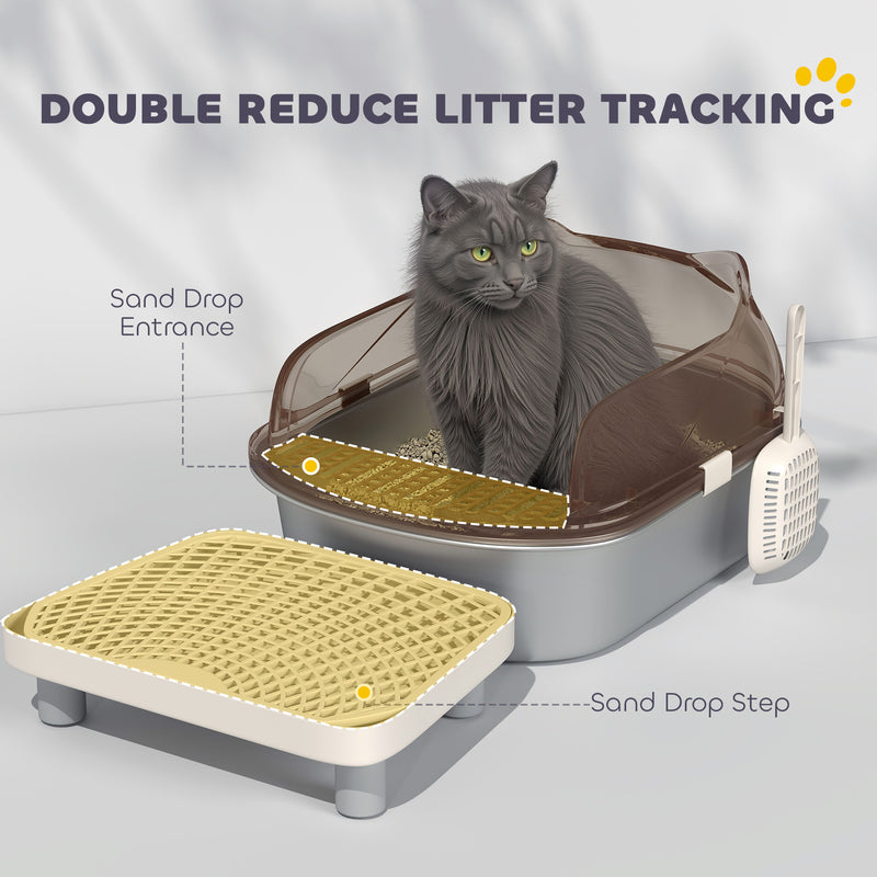 Stainless Steel Cat Litter Box with High Sides Scoop Pedal and Easy Clean Design by Outsunny