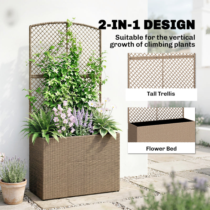 Raised Rattan Planter with Trellis for Upright Gardening and Climbing Plants Light Grey Outsunny