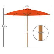 Orange 3 Metre Wooden Garden Parasol with Crank Handle and UV Protection by Outsunny
