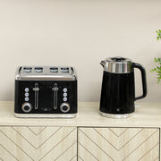 Electric Kettle and 4 Slice Toaster Set with Rapid Boil and Browning Control Black