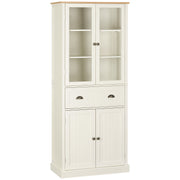 Freestanding Kitchen Storage Cabinet with Drawer and Adjustable Shelves Cream White