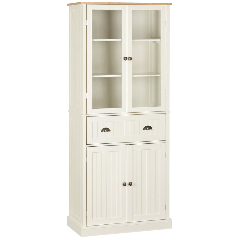 Freestanding Kitchen Storage Cabinet with Drawer and Adjustable Shelves Cream White