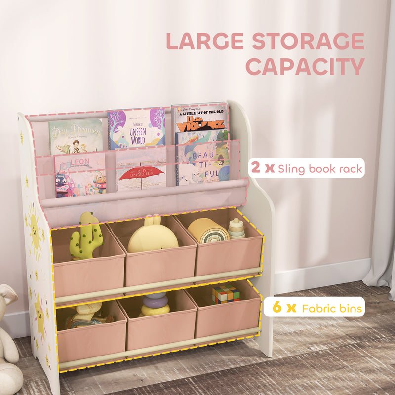 Kids Storage Shelf With Book Rack and Removable Drawers for Easy Organisation Pink AOSOM